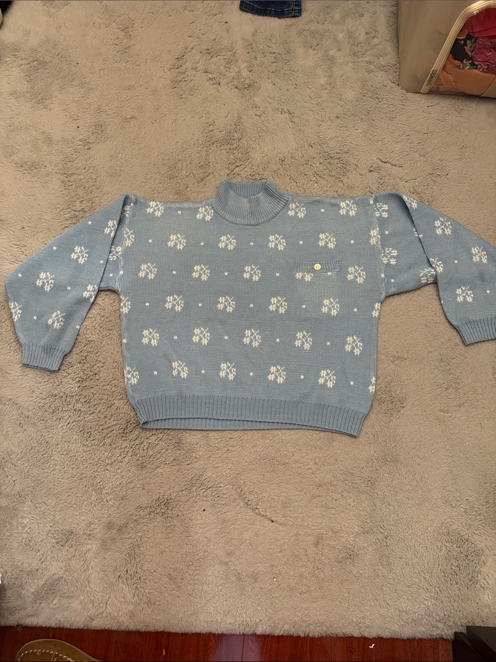 Light Blue Snowflake Mock-Neck Sweater
